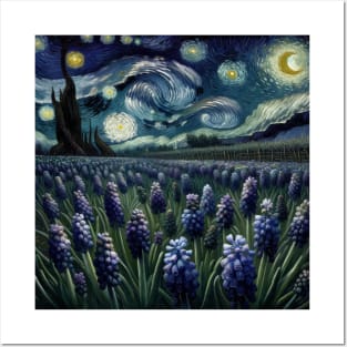 Enchanted Flower Garden Night: Hyacinth Starry Floral Posters and Art